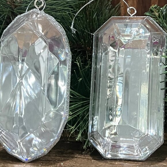 Set of 2, Gem Emerald Cut Ornaments, 5 Inch, Oblong and Rectangle Shape, Jewels - Picture 14 of 17
